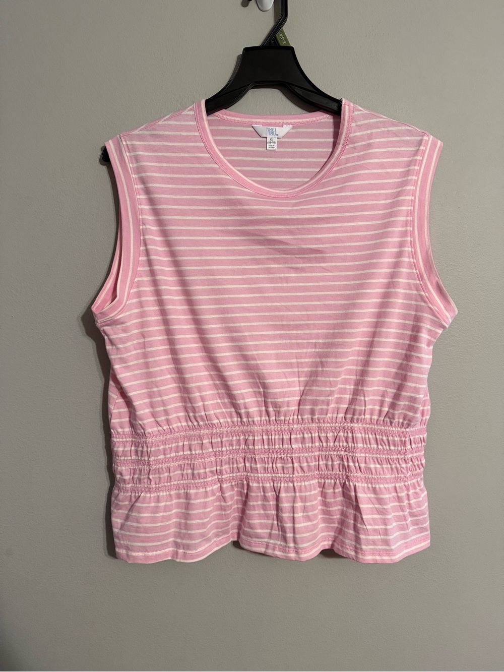Time and Tru Women’s Pink Striped Sleeveless Peplum Top XL